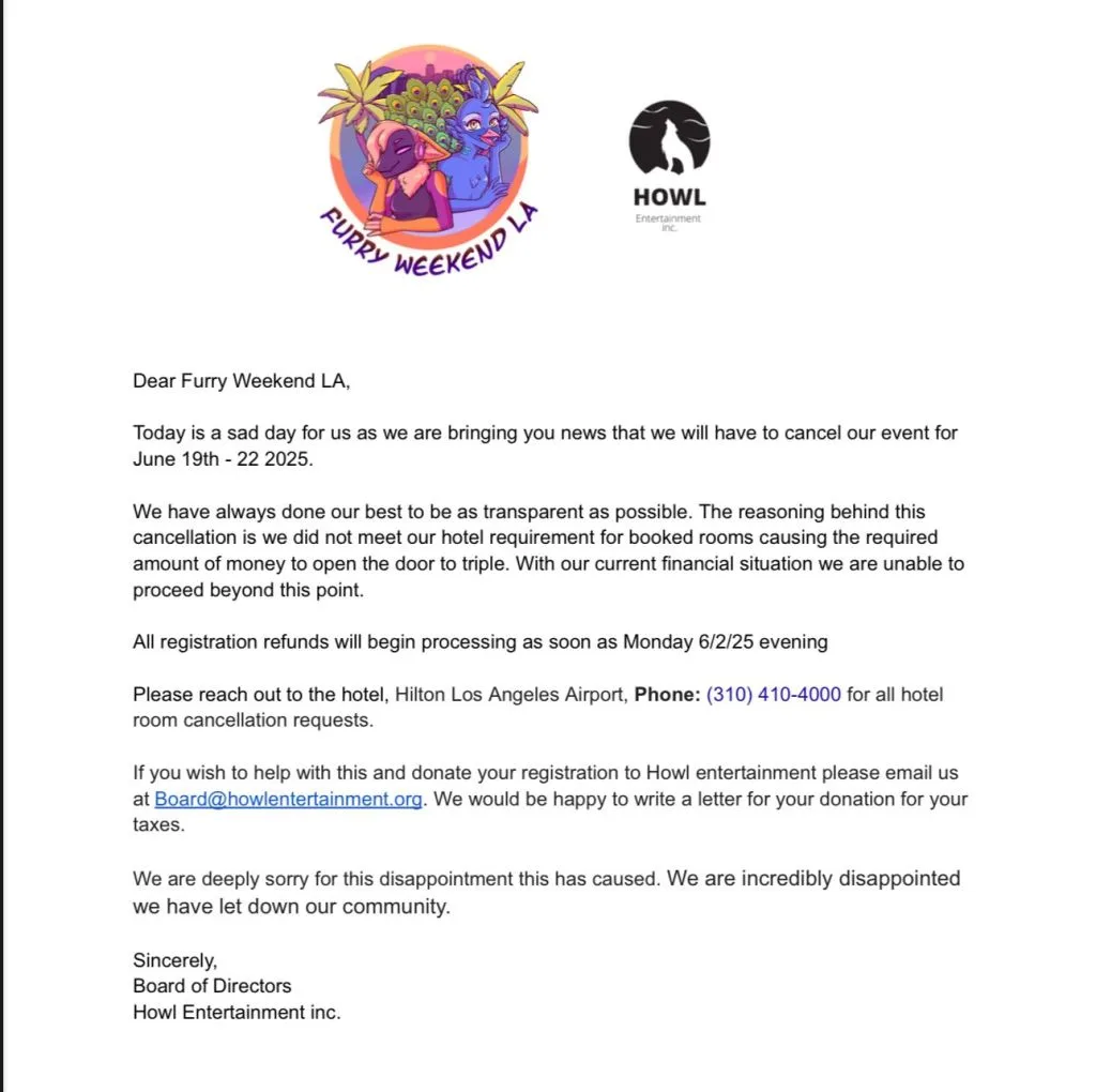 Furry Weekend LA Cancelled