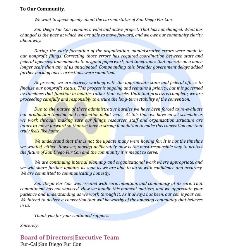 San Diego Fur Con Update