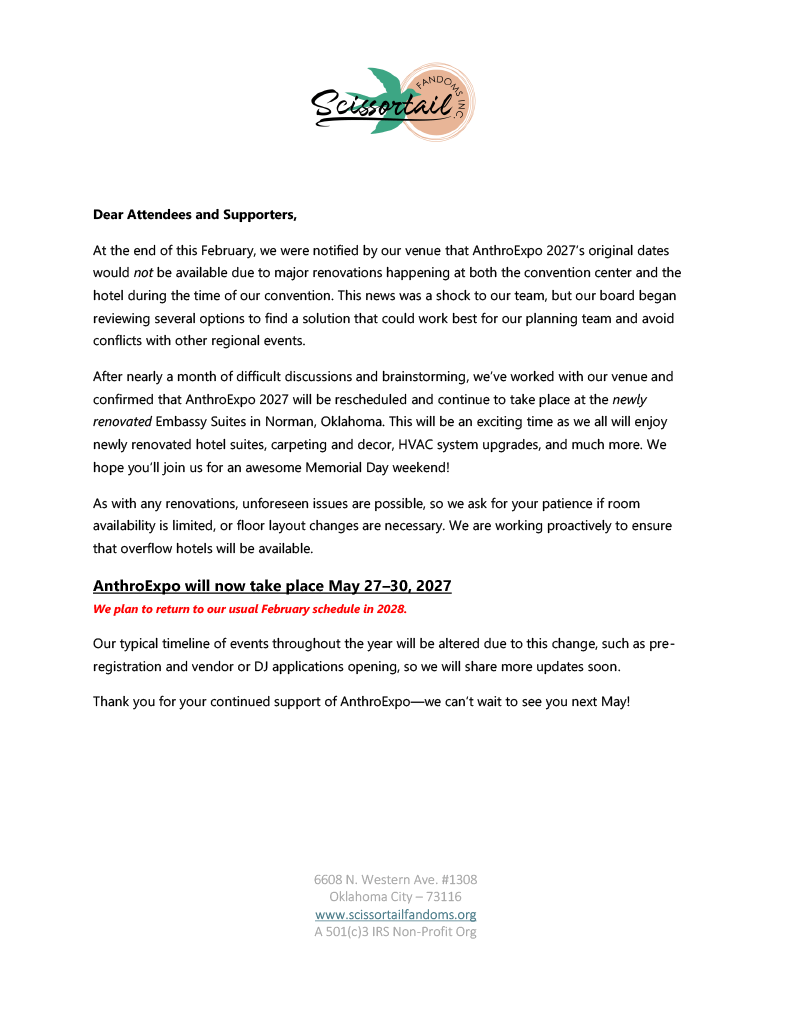 Anthro Expo Changed Dates