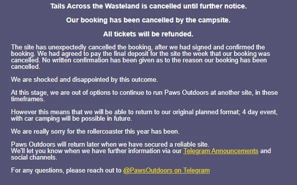 Paws Outdoors (Australia) Postponed to Next Year
