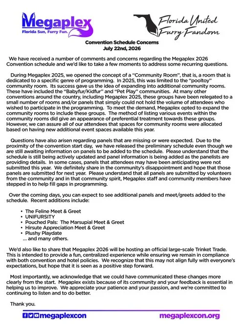 Megaplex Issues Statement on Schedule